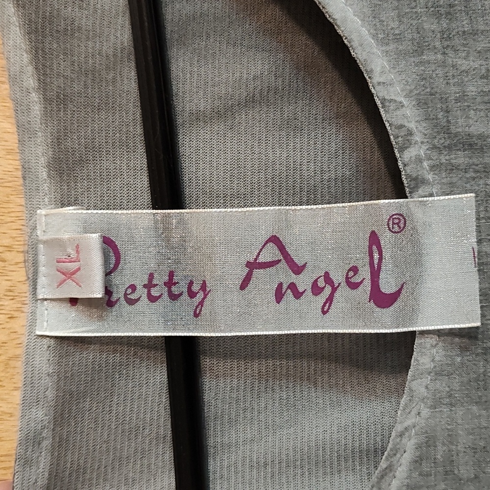 Pretty Angel Graphite Linen Blend Layered Top Eyelet Shabby Chic Lagenlook Sz XL - Picture 9 of 10